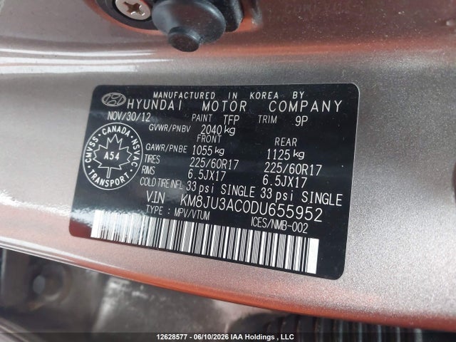 Продажа на аукционе авто 2013 Hyundai Tucson, vin: KM8JU3AC0DU655952, номер лота: 12628577
