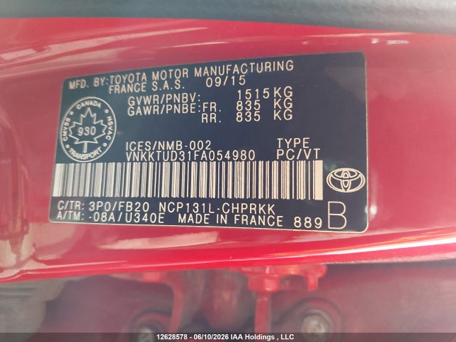 Toyota Yaris 2015 VNKKTUD31FA054980 Image 9