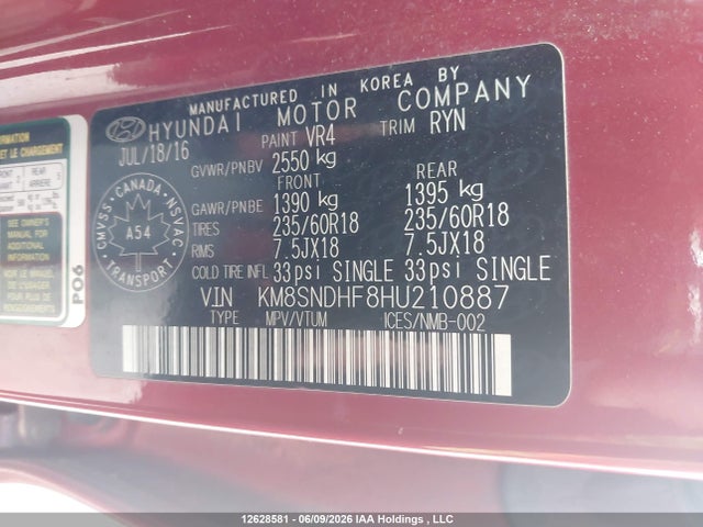 Продаж на аукціоні авто 2017 Hyundai Santa Fe Se/limited, vin: KM8SNDHF8HU210887, номер лоту: 12628581