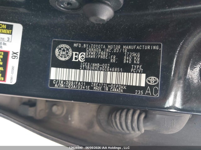 12628590 :رقم المزاد ، 2T1BURHE9GC646851 vin ، 2016 Toyota Corolla L/le/le Pls/prm/s/s Pls مزاد بيع