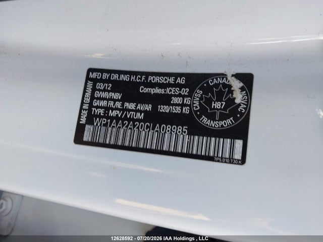 Aukcja sprzedaży 2012 Porsche Cayenne, vin: WP1AA2A20CLA08985, numer aukcji: 12628592