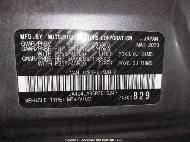 Продажа на аукционе авто 2023 Mitsubishi Outlander Le/le Premium/noir/se/sel, vin: JA4J4UA85PZ616247, номер лота: 12628612