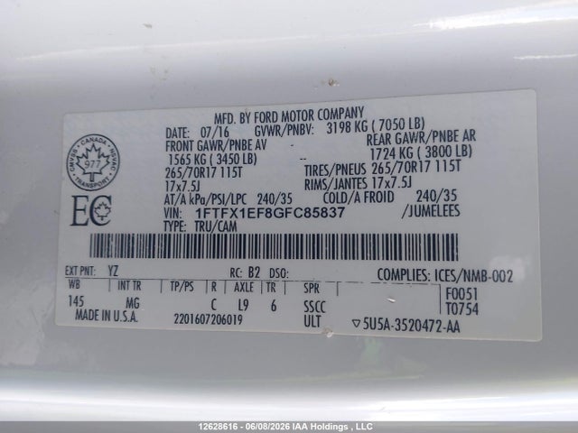 Продажа на аукционе авто 2016 Ford F150 Super Cab, vin: 1FTFX1EF8GFC85837, номер лота: 12628616