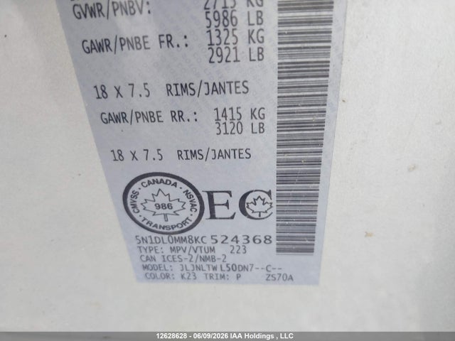 5N1DL0MM8KC524368 Infiniti Qx60 Luxe/pure