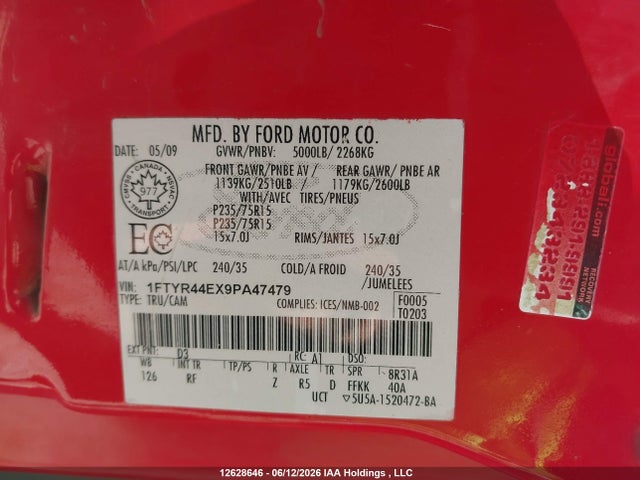 Продажа на аукционе авто 2009 Ford Ranger, vin: 1FTYR44EX9PA47479, номер лота: 12628646