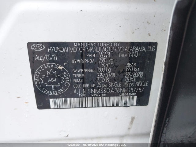 2022 Hyundai Santa Fe Sel მანქანა იყიდება აუქციონზე, vin: 5NMS3DAJ6NH387787, აუქციონის ნომერი: 12628651