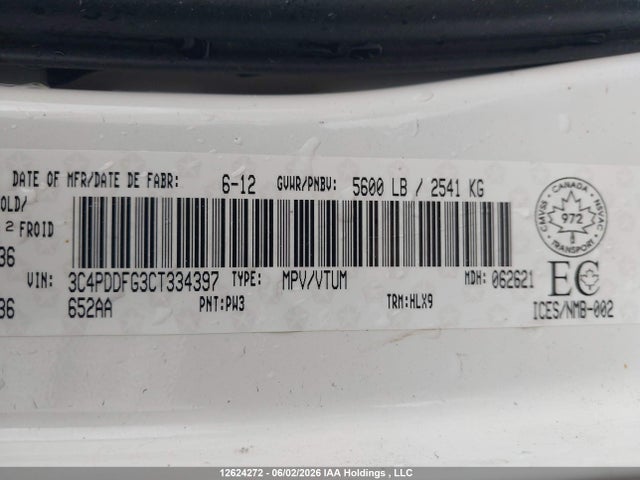 12624272 :رقم المزاد ، 3C4PDDFG3CT334397 vin ، 2012 Dodge Journey R/t مزاد بيع