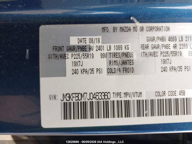 12628666 :رقم المزاد ، JM3KFBDM7J0463360 vin ، 2018 Mazda Cx-5 Grand Touring مزاد بيع