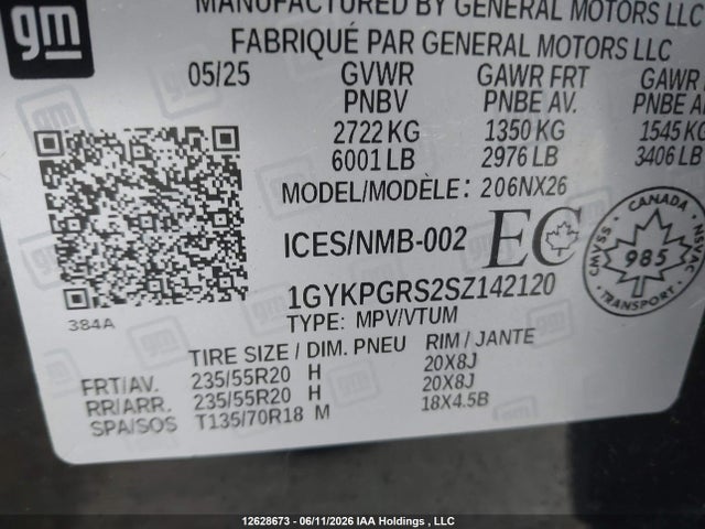 Auction sale of the 2025 Cadillac Xt6, vin: 1GYKPGRS2SZ142120, lot number: 12628673