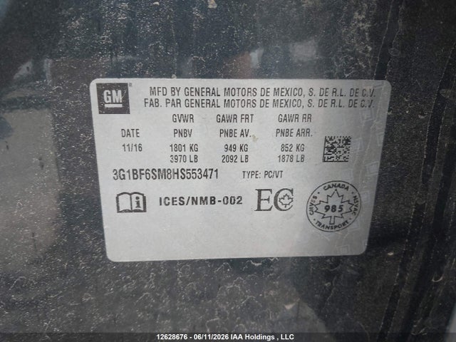 2017 Chevrolet Cruze მანქანა იყიდება აუქციონზე, vin: 3G1BF6SM8HS553471, აუქციონის ნომერი: 12628676
