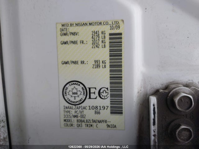 Aukcja sprzedaży 2010 Nissan Altima 2.5 S, vin: 1N4AL2AP1AC108197, numer aukcji: 12622368