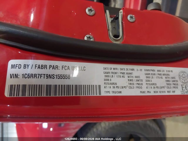 2022 Ram 1500 Classic Tradesman მანქანა იყიდება აუქციონზე, vin: 1C6RR7FT9NS155558, აუქციონის ნომერი: 12628693