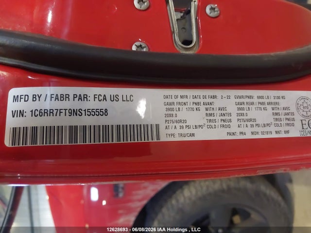 2022 Ram 1500 Classic Tradesman მანქანა იყიდება აუქციონზე, vin: 1C6RR7FT9NS155558, აუქციონის ნომერი: 12628693