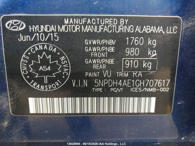 5NPDH4AE1GH707617 Hyundai Elantra Se/sport/limited