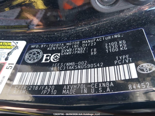 Продаж на аукціоні авто 2022 Toyota Camry Le, vin: 4T1C31AK5NU590542, номер лоту: 12628706
