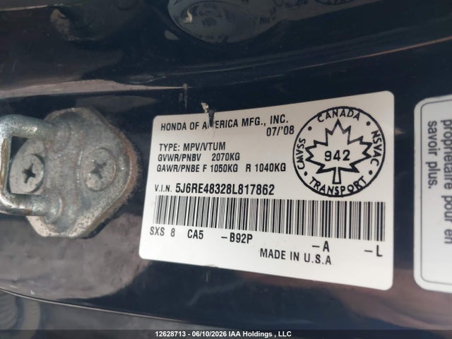Продаж на аукціоні авто 2008 Honda Cr-v Lx, vin: 5J6RE48328L817862, номер лоту: 12628713
