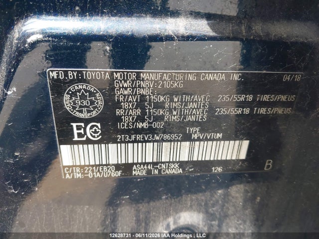 2018 Toyota Rav4 მანქანა იყიდება აუქციონზე, vin: 2T3JFREV3JW786952, აუქციონის ნომერი: 12628731