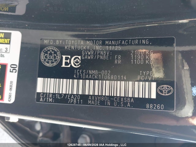 2026 Toyota Camry Hybrid Se Fwd მანქანა იყიდება აუქციონზე, vin: 4T1DAACK1TU680114, აუქციონის ნომერი: 12628745