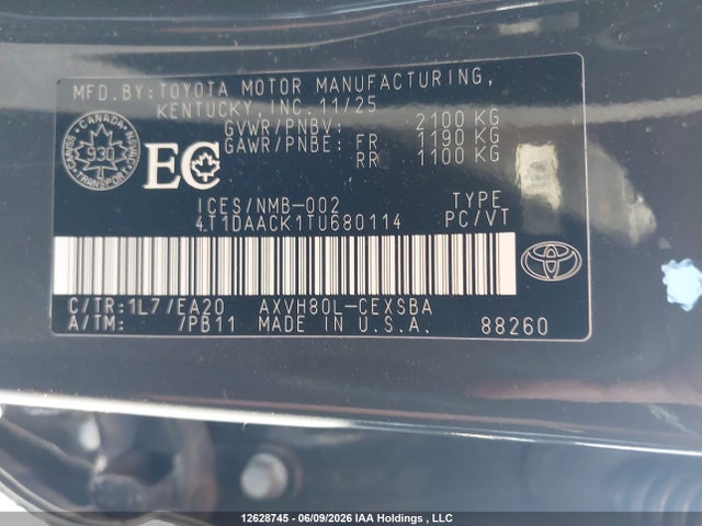 2026 Toyota Camry Hybrid Se Fwd მანქანა იყიდება აუქციონზე, vin: 4T1DAACK1TU680114, აუქციონის ნომერი: 12628745
