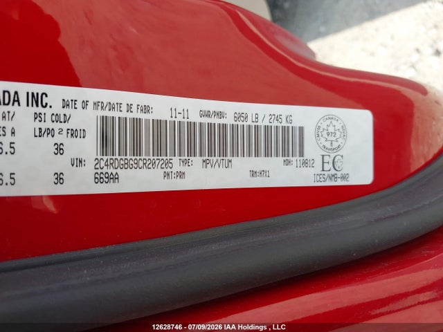 Aukcja sprzedaży 2012 Dodge Grand Caravan Se, vin: 2C4RDGBG9CR207205, numer aukcji: 12628746