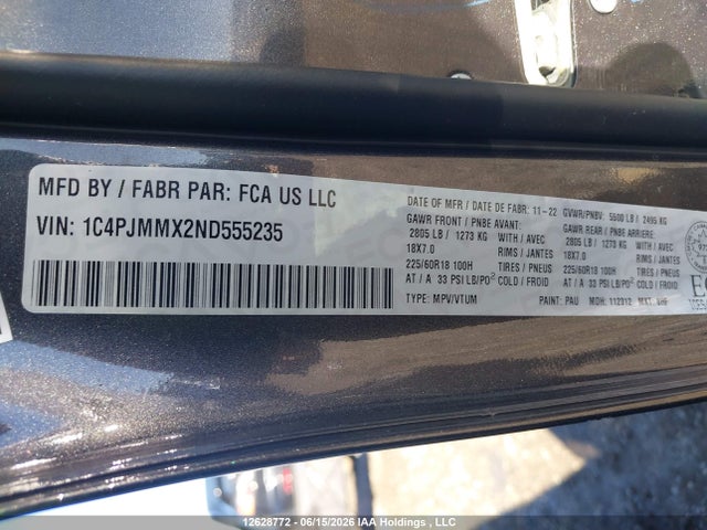 Aukcja sprzedaży 2022 Jeep Cherokee Altitude, vin: 1C4PJMMX2ND555235, numer aukcji: 12628772