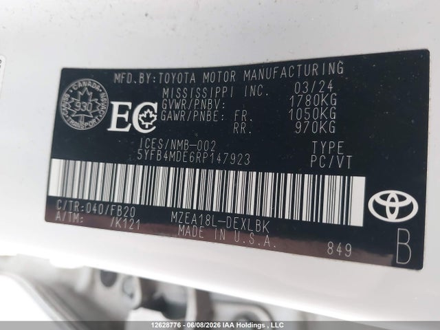 5YFB4MDE6RP147923 Toyota COROLLA LE