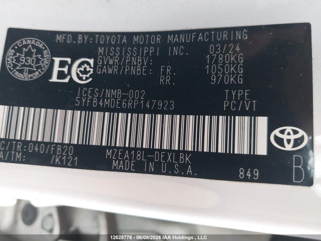 5YFB4MDE6RP147923 Toyota COROLLA LE