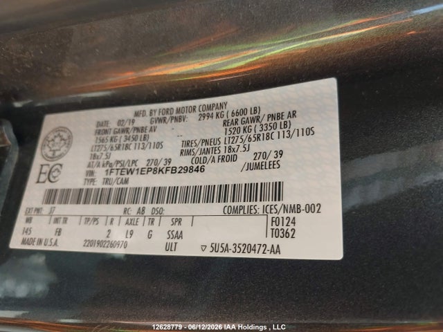 Ford F150 Supercrew 2019 1FTEW1EP8KFB29846 Image 9