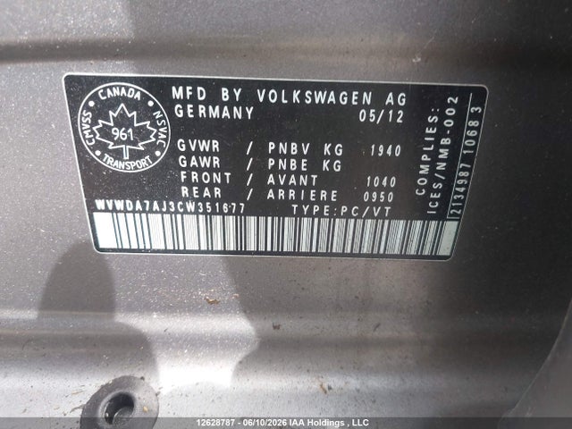 Продажа на аукционе авто 2012 Volkswagen Golf, vin: WVWDA7AJ3CW351677, номер лота: 12628787