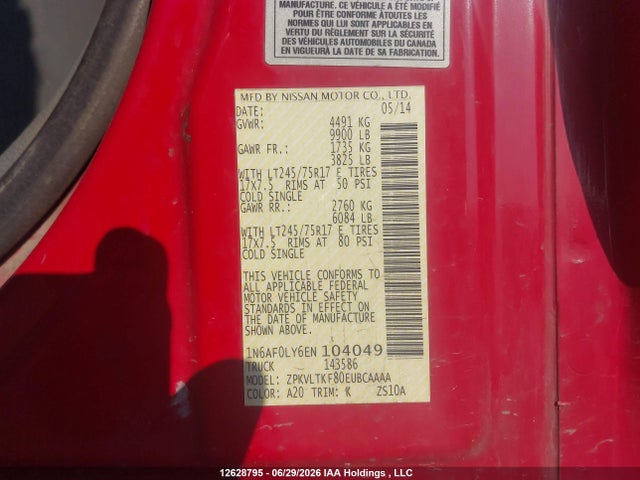 Aukcja sprzedaży 2014 Nissan Nv 2500/3500, vin: 1N6AF0LY6EN104049, numer aukcji: 12628795
