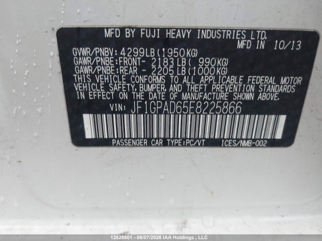 Aukcja sprzedaży 2014 Subaru Impreza 2.0i Premium, vin: JF1GPAD65E8225866, numer aukcji: 12628801
