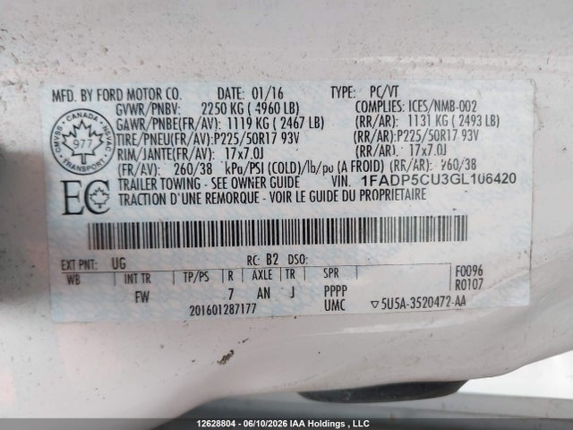 Продажа на аукционе авто 2016 Ford C-max Energi, vin: 1FADP5CU3GL106420, номер лота: 12628804