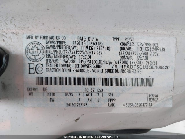 Продажа на аукционе авто 2016 Ford C-max Energi, vin: 1FADP5CU3GL106420, номер лота: 12628804