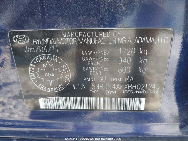 Продаж на аукціоні авто 2011 Hyundai Elantra Gls/limited, vin: 5NPDH4AEXBH021245, номер лоту: 12628811
