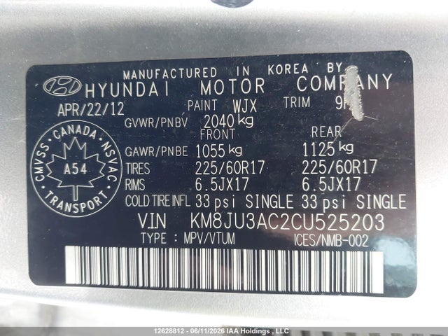 Aukcja sprzedaży 2012 Hyundai Tucson Gls, vin: KM8JU3AC2CU525203, numer aukcji: 12628812