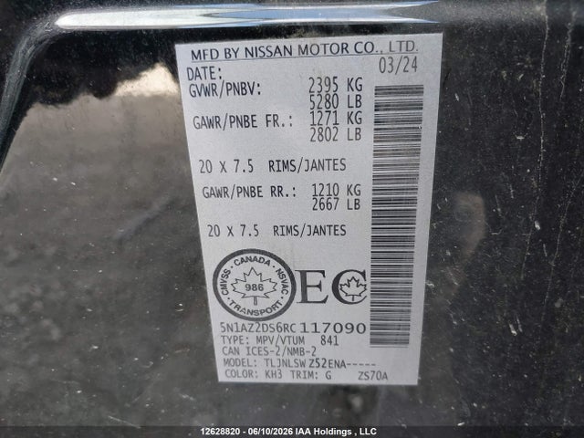 Aukcja sprzedaży 2024 Nissan Murano Platinum, vin: 5N1AZ2DS6RC117090, numer aukcji: 12628820