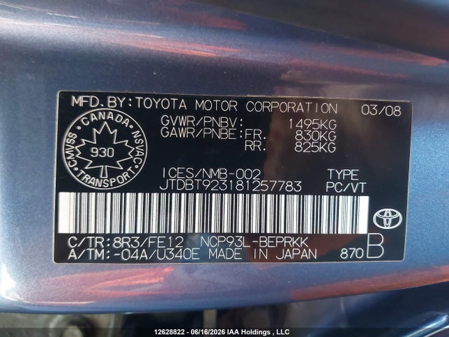 Продаж на аукціоні авто 2008 Toyota Yaris, vin: JTDBT923181257783, номер лоту: 12628822