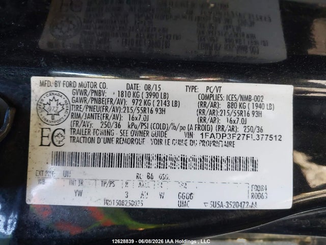 Продажа на аукционе авто 2015 Ford Focus Se, vin: 1FADP3F27FL377512, номер лота: 12628839