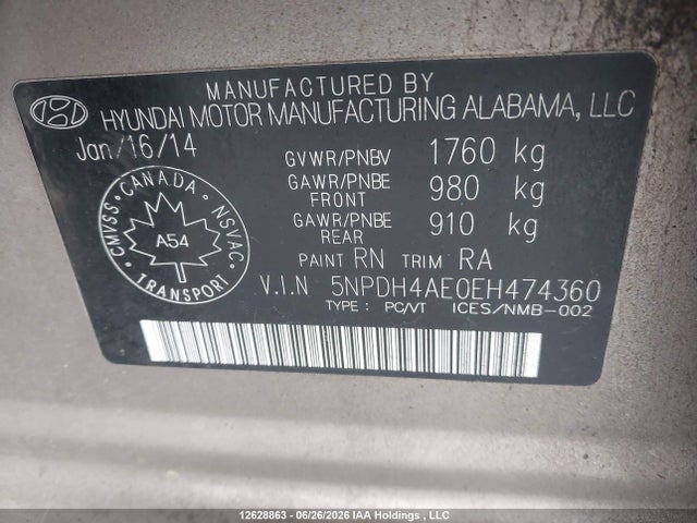Aukcja sprzedaży 2014 Hyundai Elantra, vin: 5NPDH4AE0EH474360, numer aukcji: 12628863