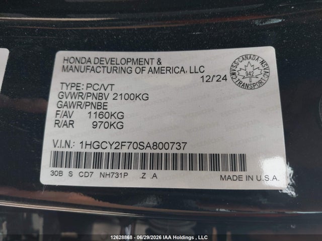1HGCY2F70SA800737 Honda Accord Sport-l Hybrid