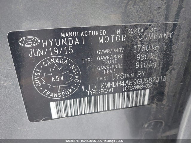 12628878 :رقم المزاد ، KMHDH4AE9GU582318 vin ، 2016 Hyundai Elantra مزاد بيع