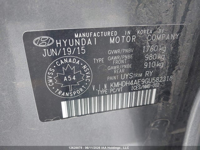 12628878 :رقم المزاد ، KMHDH4AE9GU582318 vin ، 2016 Hyundai Elantra مزاد بيع