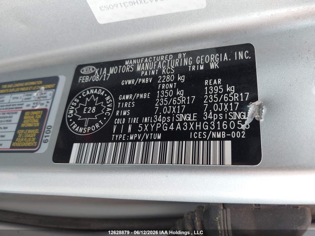 2017 Kia Sorento 2.4l Lx მანქანა იყიდება აუქციონზე, vin: 5XYPG4A3XHG316053, აუქციონის ნომერი: 12628879