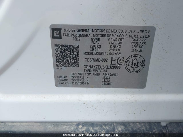 2019 Chevrolet Equinox Premier მანქანა იყიდება აუქციონზე, vin: 3GNAXZEU5KL329886, აუქციონის ნომერი: 12628881