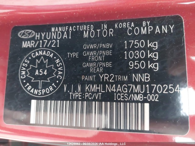 KMHLN4AG7MU170254 Hyundai Elantra Ultimate Ivt