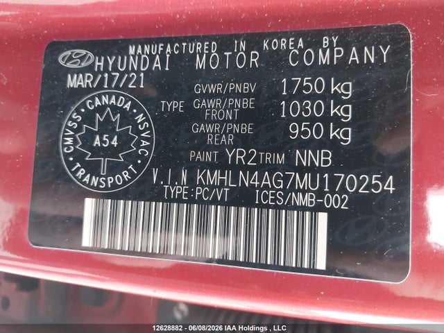 KMHLN4AG7MU170254 Hyundai Elantra Ultimate Ivt