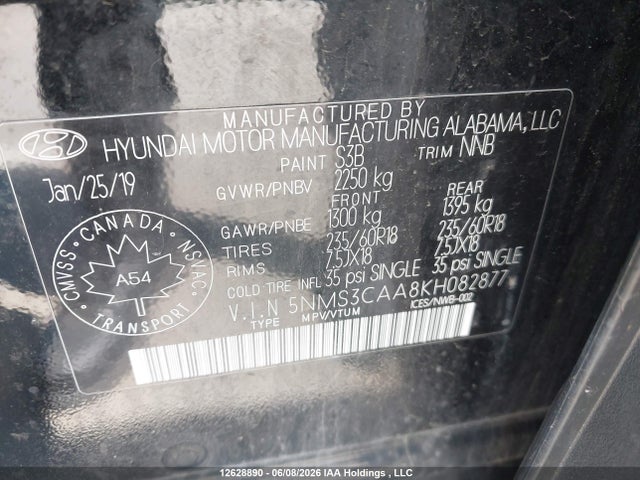 Продаж на аукціоні авто 2019 Hyundai Santa Fe Luxury, vin: 5NMS3CAA8KH082877, номер лоту: 12628890