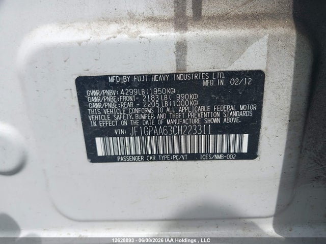 Продаж на аукціоні авто 2012 Subaru Impreza, vin: JF1GPAA63CH223311, номер лоту: 12628893