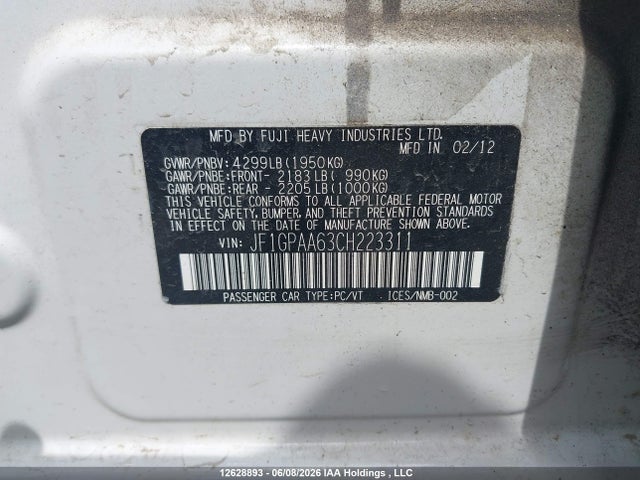 Продаж на аукціоні авто 2012 Subaru Impreza, vin: JF1GPAA63CH223311, номер лоту: 12628893