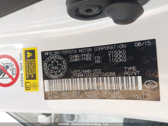 Продаж на аукціоні авто 2016 Lexus Es 300h 300h, vin: JTHBW1GG0G2104288, номер лоту: 12628898